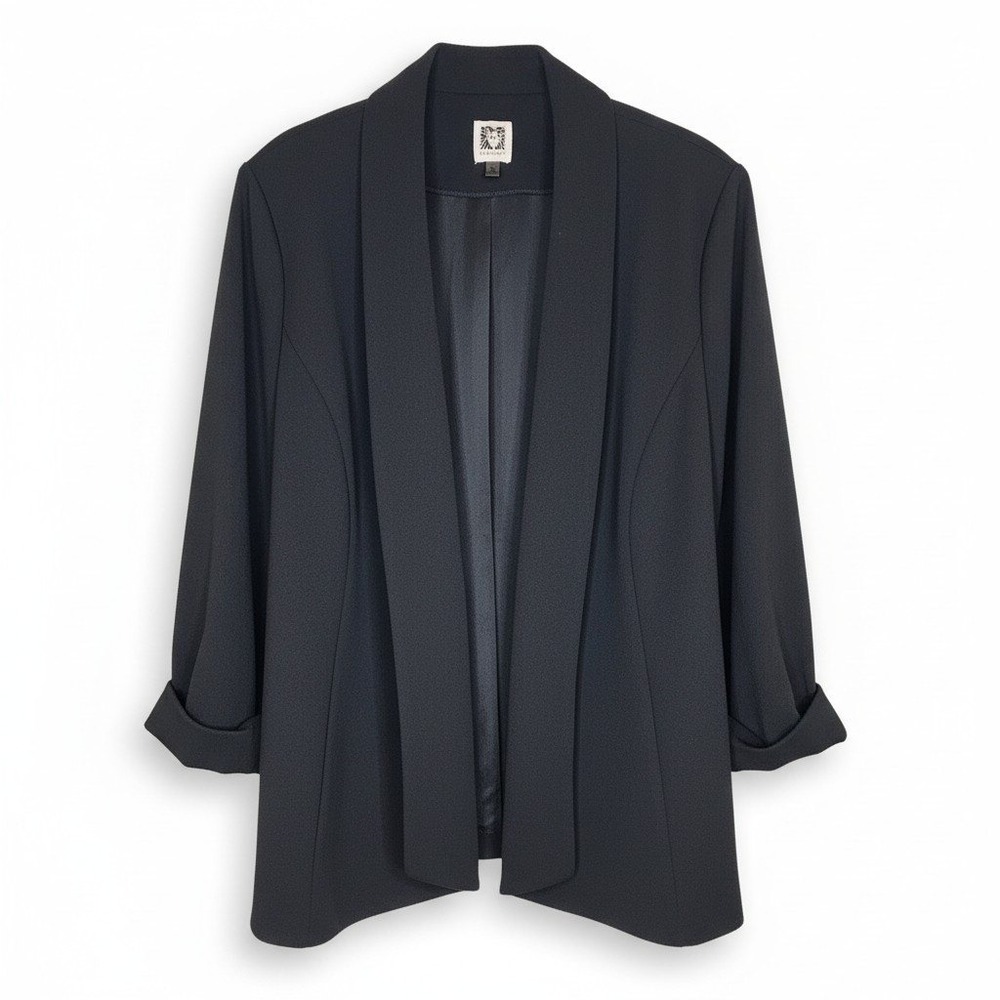 Anne Klein Blazer 1X Black Open Front 3/4 Sleeve Career Professional